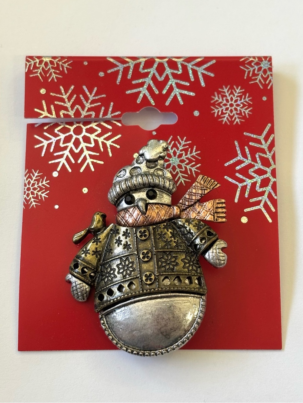 Snowman Antique Finish Brooch